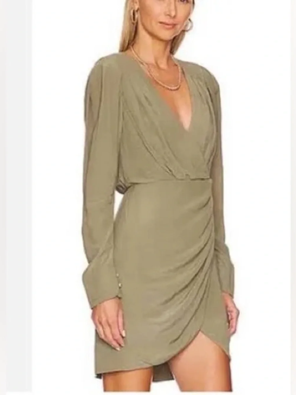 Jonathan Simkhai Leilani Faux-Wrap Mini Dress Olivine, Size 6 *NEW WITH TAGS* - Picture 3 of 9